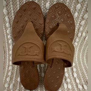 Tory Burch Tan Brown Sandals with Embossed Design